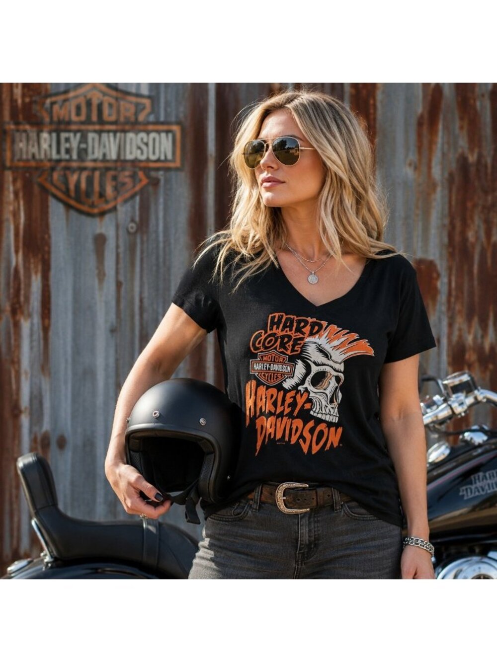 Harley Davidson Women's XL V Neck Tee Steel City Washington PA Skull 2012